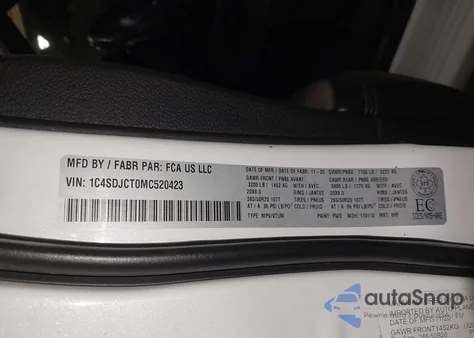 2021 Dodge Durango R/T z USA, uszkodzony, nr VIN 1C4SDJCT0MC520423